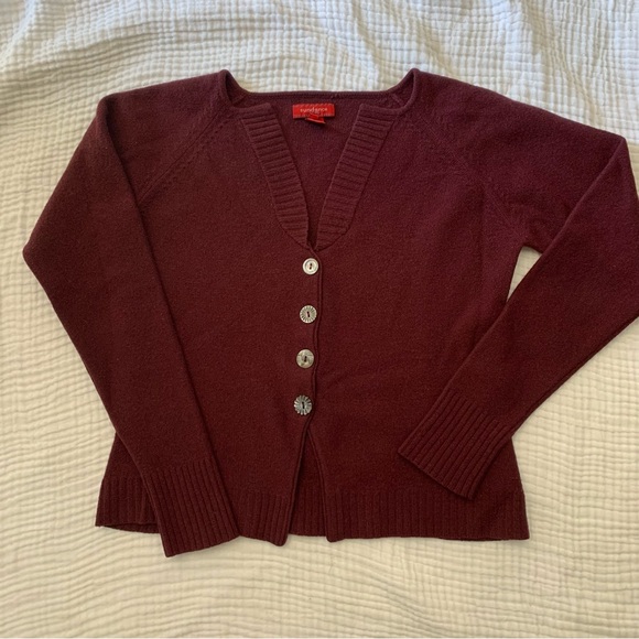 Sundance Sweaters - Sundance wool burgundy cardigan button up sweater size medium